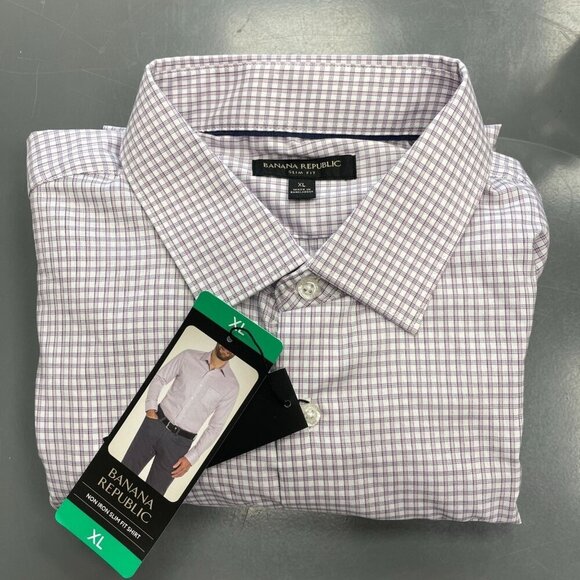 NEW Banana Republic Men's XL Slim Fit Checkered Dress Shirt Button down - Picture 1 of 8
